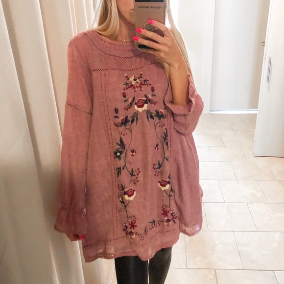 LAST ONE Long Sleeve BOHO Floral Burgundy Dress - Picture 4 of 7